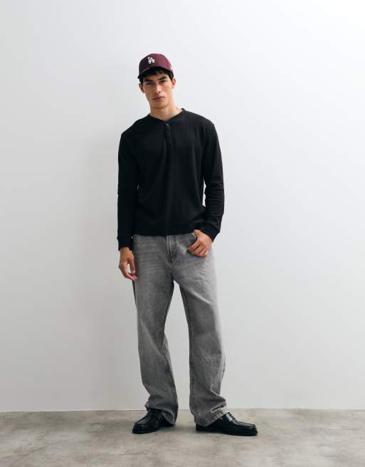 Jack & Jones langærmet henley-top i sort, 2 af 5