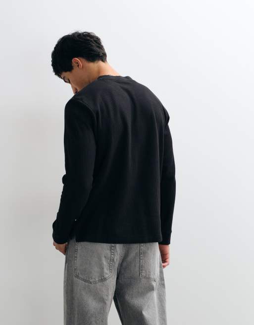 Jack & Jones langærmet henley-top i sort, 3 af 5