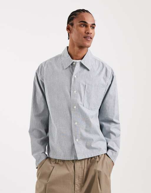 Jack & Jones - Langærmet skjorte med firkantet pasform og marineblå/hvide striber, 2 af 5