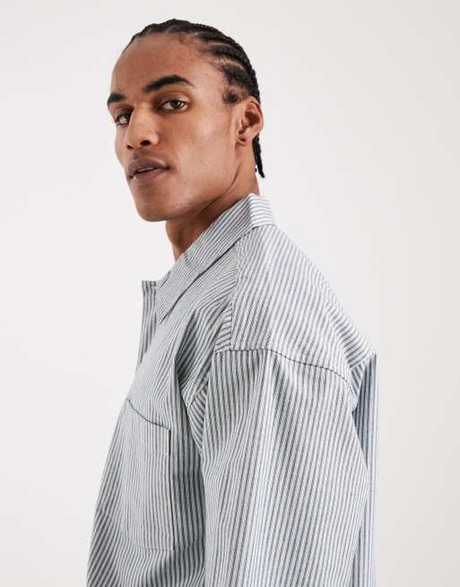 Jack & Jones - Langærmet skjorte med firkantet pasform og marineblå/hvide striber, 4 af 5