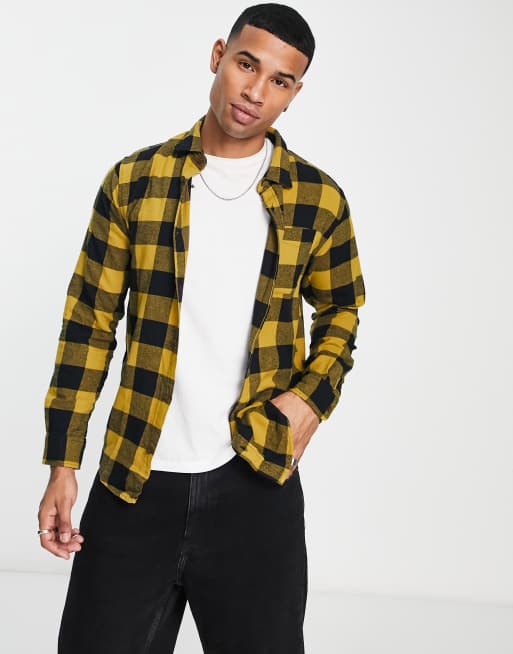 Jack & Jones - Langærmet ternet skjorte i gul og sort