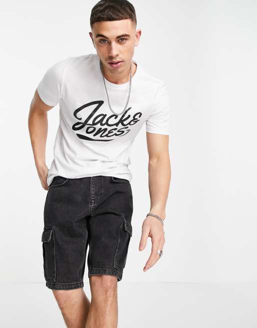 Jack & Jones large script logo T-shirt in white