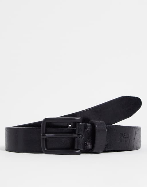 Jack & Jones leather belt in black ASOS