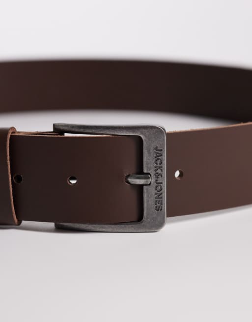 Jack & Jones leather belt in brown, 3 of 3