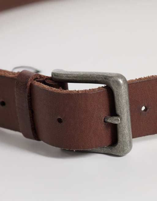 Jack & Jones leather belt with stitch detail in brown, 2 of 3