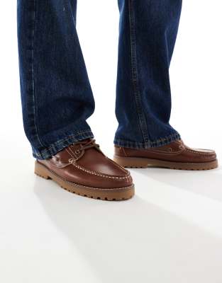 Jack & Jones Leather Boat Shoes In Brown