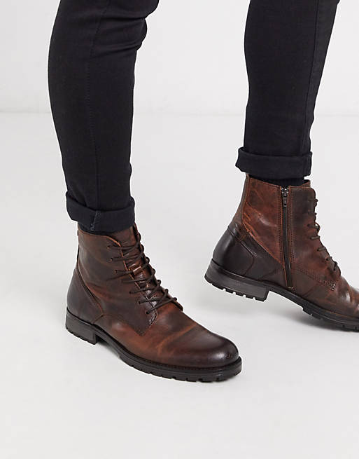 Jack & Jones leather boots in brown