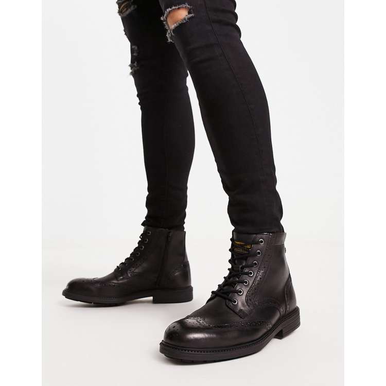 Black leather outlet brogue boots