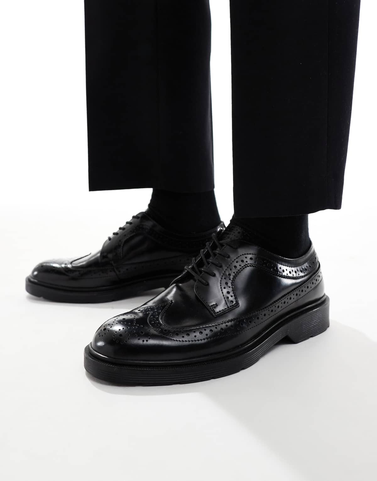 Jack & Jones leather brogue in black