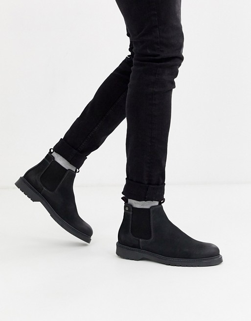 Jack & Jones leather chelsea boot in black
