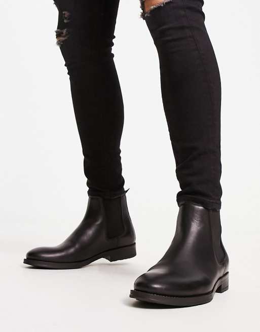 Jack & Jones leather chelsea boot in black | ASOS