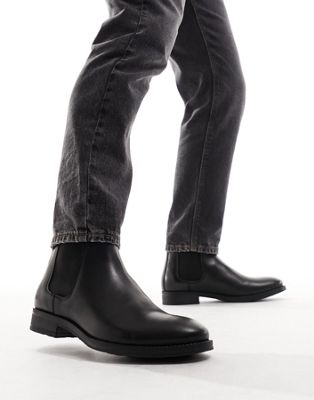 Shop Jack & Jones Leather Chelsea Boot In Black