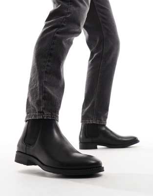 Jack & Jones leather chelsea boot in black