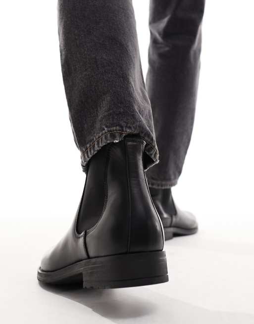 Jack Jones leather chelsea boot in black ASOS