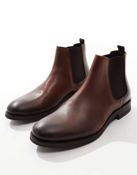 Jack & Jones leather chelsea boot in brown - view 1