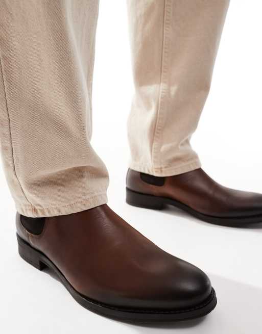 Jack Jones leather chelsea boot in brown