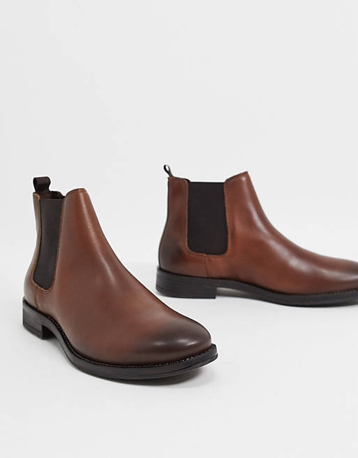 Jack & Jones leather chelsea boots in brown