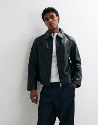 Jack & Jones leather double zip jacket in black