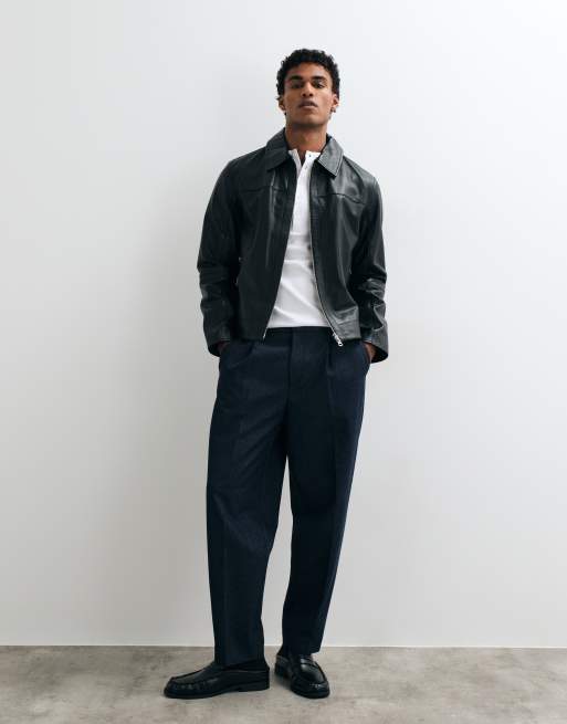Jack & Jones leather double zip jacket in black, 2 of 5