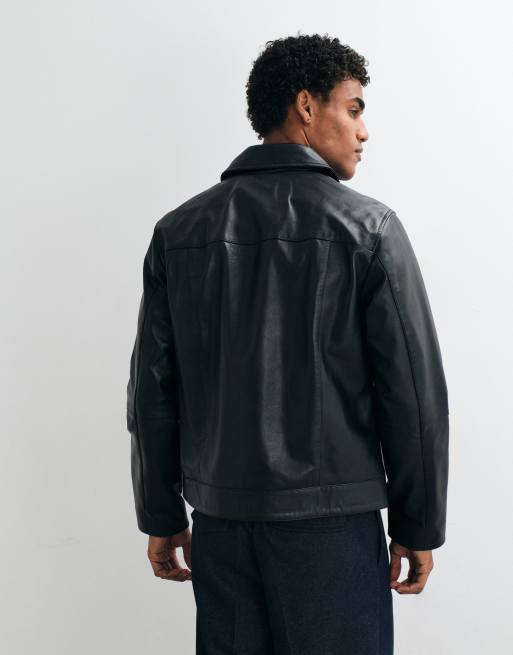 Jack & Jones leather double zip jacket in black, 4 of 5