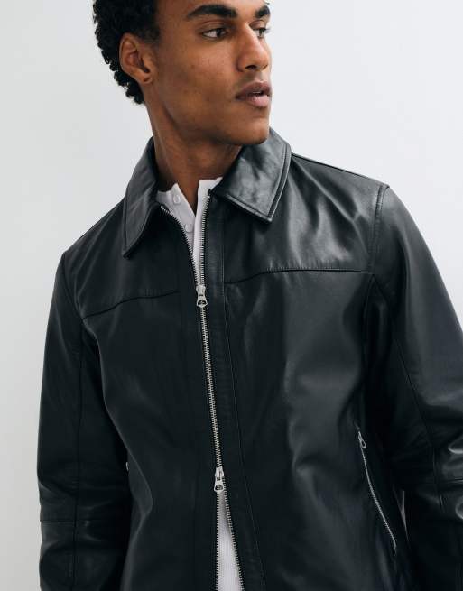 Jack & Jones leather double zip jacket in black, 5 of 5