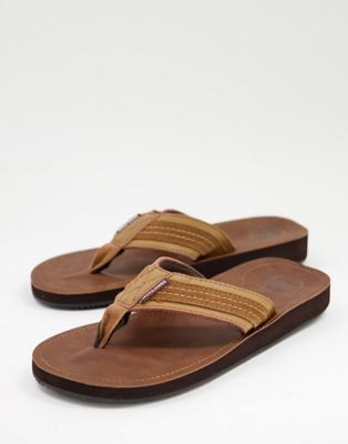 Jack & Jones leather flip flops in tan