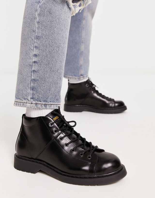 Jack & Jones leather lace up boot in black