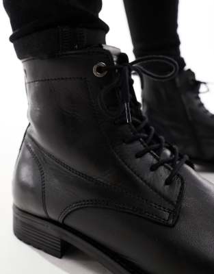 Jack & Jones leather lace up boot in black | ASOS display picture 2