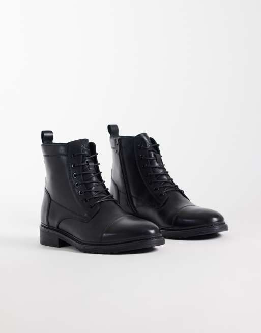 Jack & Jones leather lace up boot in black, 2 of 4