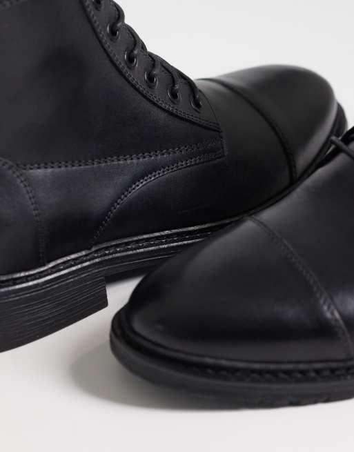 Jack & Jones leather lace up boot in black, 3 of 4