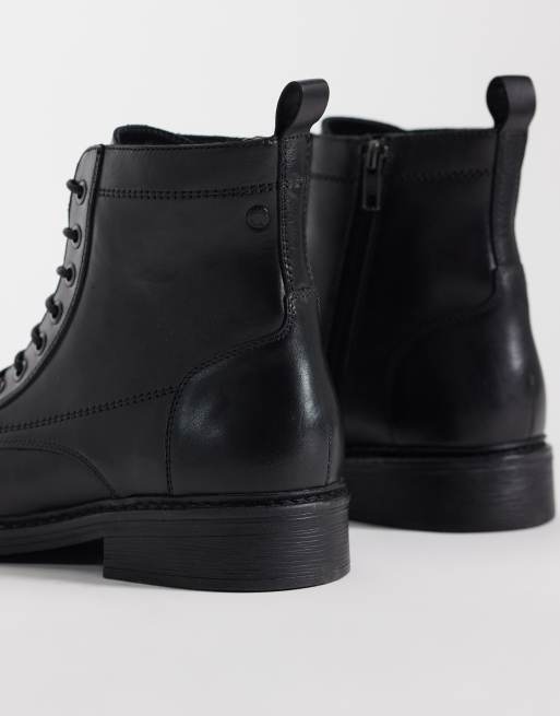 Jack & Jones leather lace up boot in black, 4 of 4