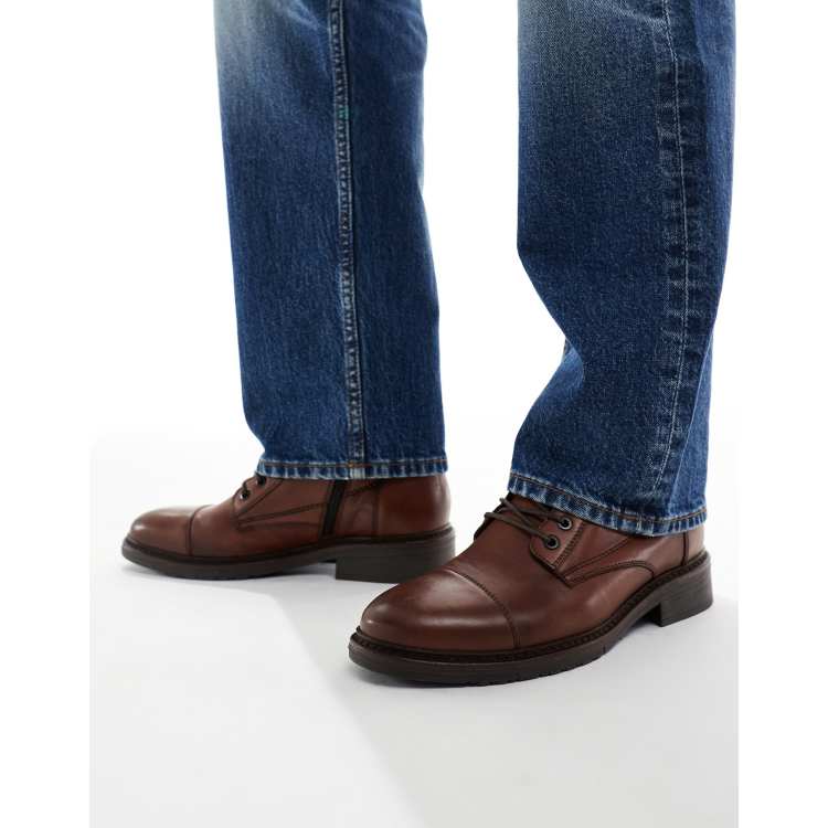 Jack & Jones leather lace up boot in brown | ASOS display picture 1