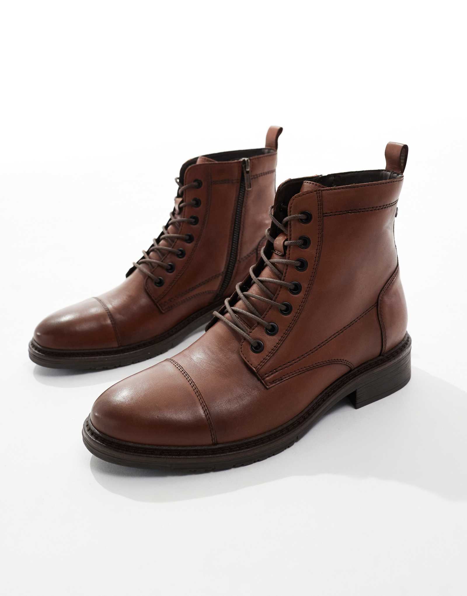 Кожаные ботинки Jack &Jones на шнуровке коричневого цвета