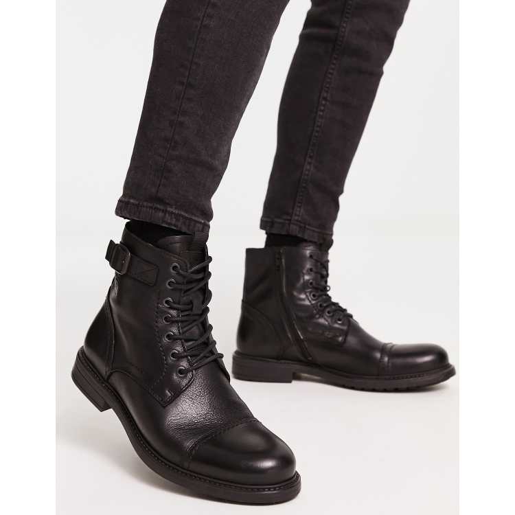  Jack & Jones leather lace up boots with side zip Jack & Jones Leather Boot With Side Zip in Brown for Men | Lyst main image 4