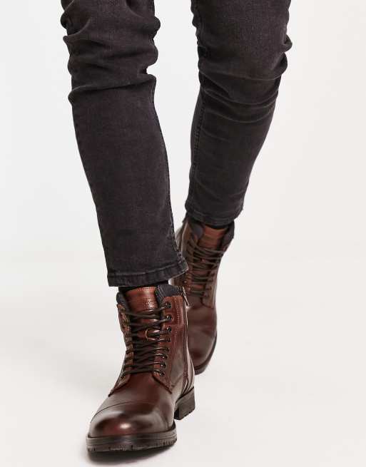 Jack & Jones JFW ORCA Botas/Botas de tobillo de cuero de los Hombres Cognac  Mid Botas