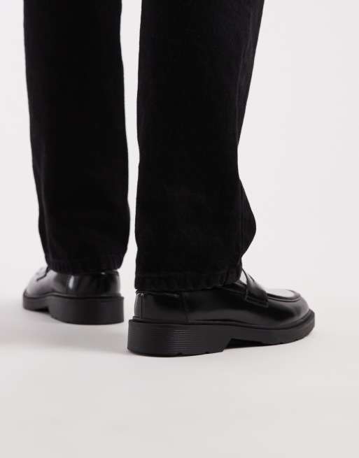 Jack & Jones leather loafer with contract floral print in black