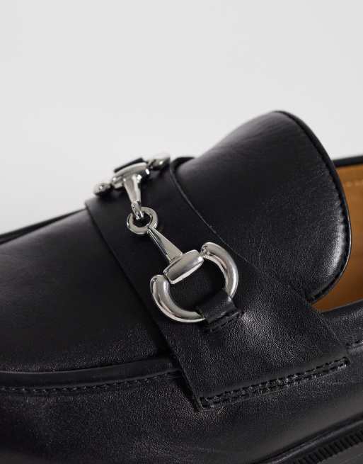 Jack & Jones leather loafers with metal detail in black, 2 of 4