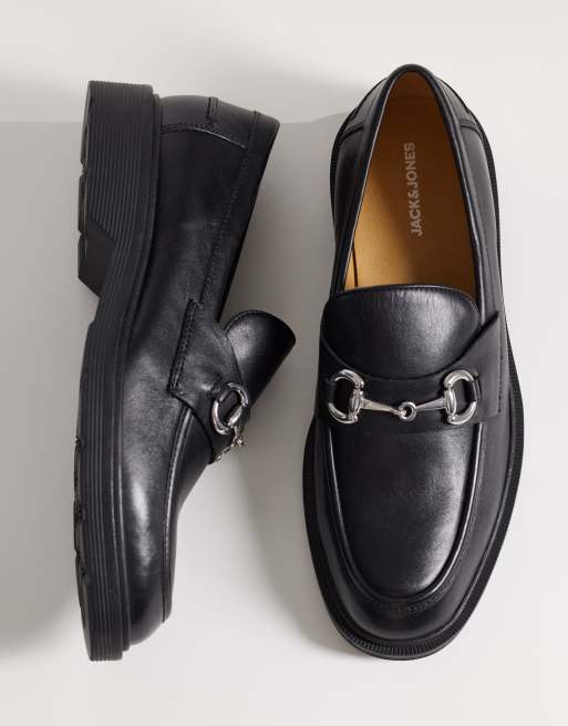 Jack & Jones leather loafers with metal detail in black, 3 of 4