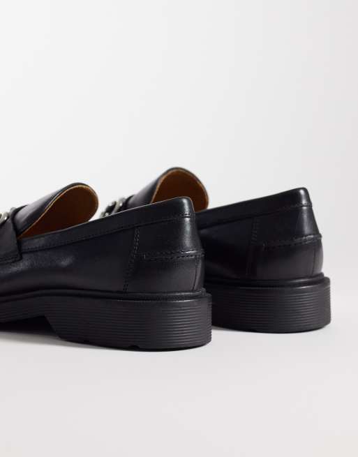 Jack & Jones leather loafers with metal detail in black, 4 of 4