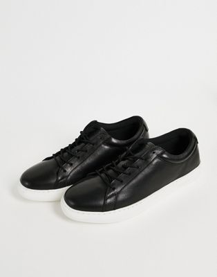 Jack & Jones leather minimal trainers in black