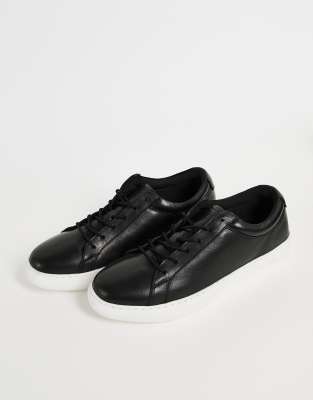 Jack & Jones Jack & Jones leather minimal trainers in black