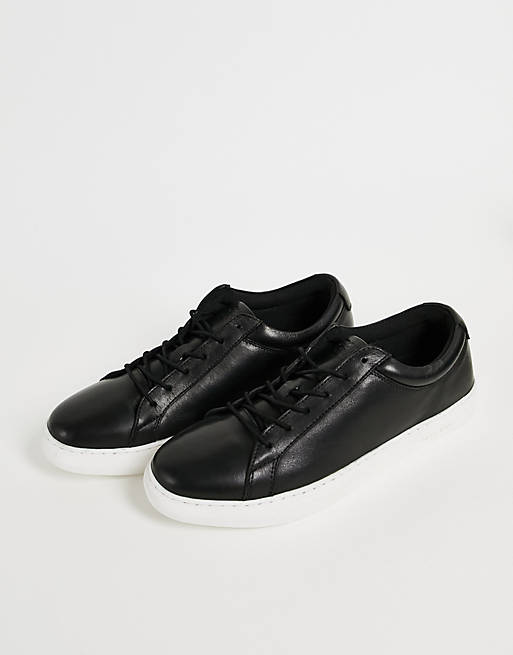 Jack & Jones leather minimal trainers in black | ASOS