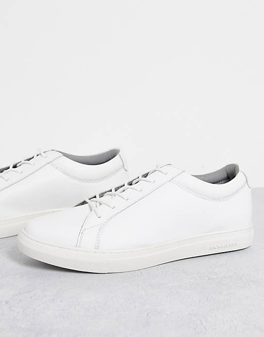 Jack & Jones leather minimal trainers in white | ASOS
