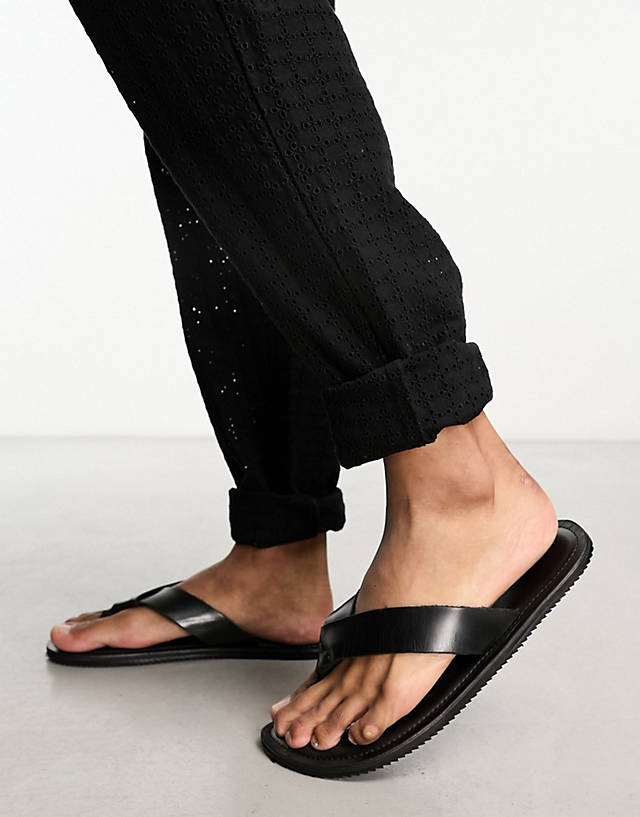 Jack & Jones - leather open toe sandal in black