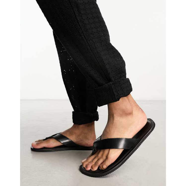 Jack Jones leather open toe sandals in black ASOS