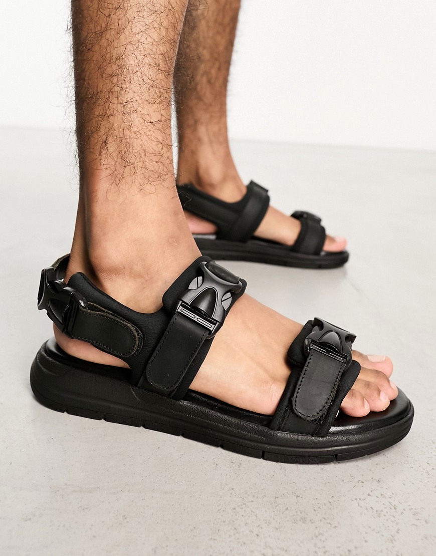 Jack & Jones leather tech sandal in black