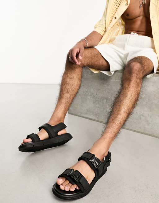 Jack Jones leather tech sandal in black ASOS