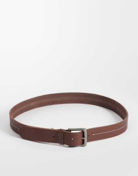Jack & Jones – Ledergürtel in Braun mit Ziernaht - view 1