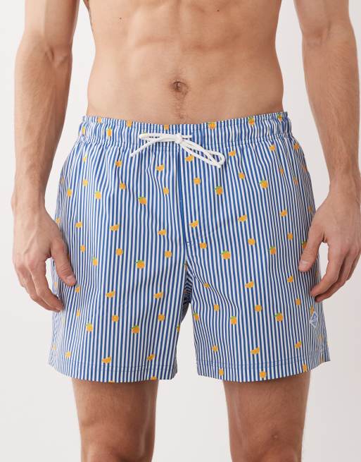 Jack & Jones lemon print swim shorts in blue stripe, 4 of 5