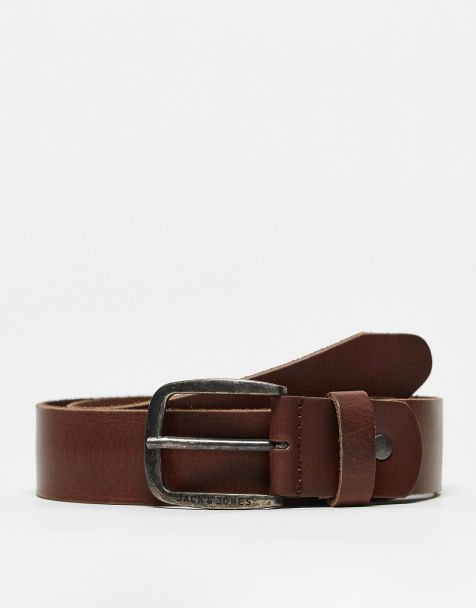 Jack & Jones - Leren riem met gesp met logo in donkerbruin - view 1
